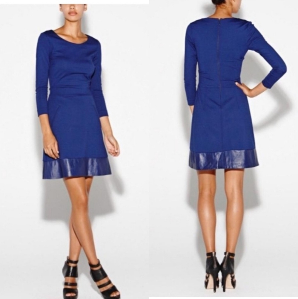 Nicole Miller Artelier Blue Dress with Lambs Leather Hem Size S